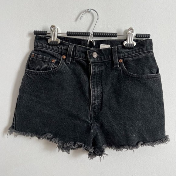 Vintage 1990s Faded Black Levi's Denim Jean Shorts - Picture 1 of 8